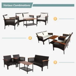 Tangkula 4PCS Rattan Patio Furniture Set Acacia Wood Outdoor Conversation Set W/ Cushions -Tangkula GUEST 12fa9449 6600 408d b9c1 a4d69e83560f