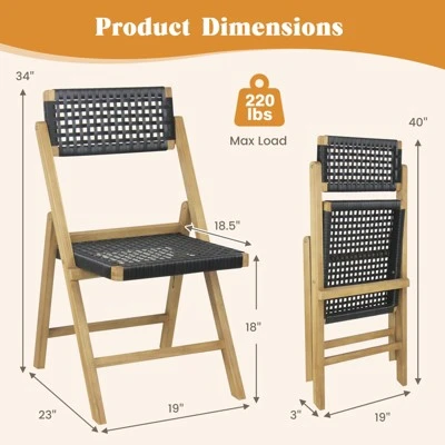 Tangkula 2PCS Folding Chairs W/ Woven Rope Seat & High Back Indonesia Teak Patio 5 Tangkula 2PCS Folding Chairs W/ Woven Rope Seat & High Back Indonesia Teak Patio - Image 5