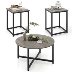 Tangkula Round Nesting Table Set Of 3 Coffee Table W/ 2 End Tables Sturdy Metal Frame -Tangkula GUEST 132ae32d f59d 4534 9ece d29770b2403f