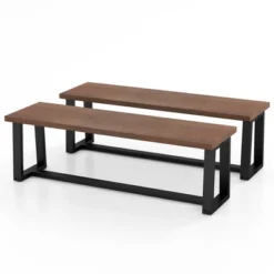 Tangkula Set Of 2 56.5"L Wood Dining Bench Metal Frame W/ Adjustable Footpads Entryway Coffee -Tangkula GUEST 132b8132 2001 4f01 bad2 2d4251e8d3b2