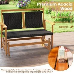 Tangkula Patio Rattan Glider Bench Swing Gliding Rocker For 2 W/ Acacia Wood Frame 16 Tangkula Patio Rattan Glider Bench Swing Gliding Rocker For 2 W/ Acacia Wood Frame -Tangkula GUEST 1336209d 4ddf 4731 99dc 61c77b70156d