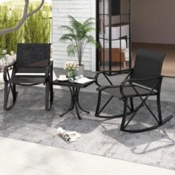 Tangkula 3 Piece Patio Rocking Set 2 Rocking Chairs W/ Tempered Glass Side Table -Tangkula GUEST 1384e9d6 75e3 4fa6 aed3 f1cba7a67595
