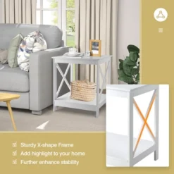 Tangkula Set Of 2 Accent End Table 2-Tier Sofa Side Table Nightstand W/ X-Shaped Frame White -Tangkula GUEST 14782b91 f1ac 47a4 8c66 087cfe6a87b3
