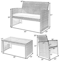 Tangkula 4PCS Outdoor Furniture Set Chairs Coffee Table Patio Garden Set Mix Gray -Tangkula GUEST 148837f0 d5c7 46ad 8574 c9332f8d042c