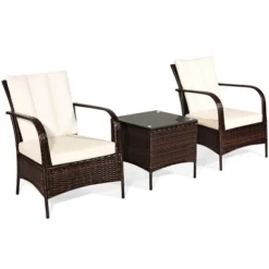 Tangkula 3PCS Patio Outdoor Rattan Conversation Set Furniture Set W/ Table Cushions -Tangkula GUEST 149f1022 4049 4fa2 b05c dfe0f3c6a6f8