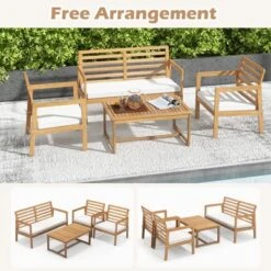 Tangkula 4 PCS Wood Patio Conversation Set Patio Furniture Set W/Seat Cushions Sturdy Acacia Wood Frame -Tangkula GUEST 14c2a23c 1da0 4a61 933e 9b8b2afe0bc8