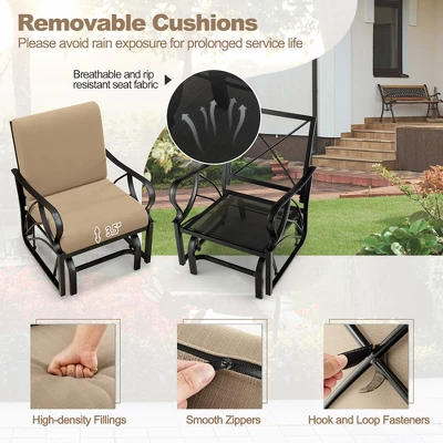 Tangkula 2 Pieces Patio Glider Chair Outdoor Metal Glider W/ Seat & Back Cushions Backyard Poolside 4 Tangkula 2 Pieces Patio Glider Chair Outdoor Metal Glider W/ Seat & Back Cushions Backyard Poolside - Image 4