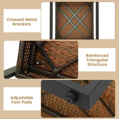 Tangkula 3PCS Patio Wicker Furniture Set PE Wicker Furniture Conversation Set W/ Acacia Wood Table 5 Tangkula 3PCS Patio Wicker Furniture Set PE Wicker Furniture Conversation Set W/ Acacia Wood Table - Image 5