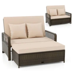 Tangkula Patio Rattan Daybed Wicker Loveseat Sofa W/ Multifunctional Ottoman -Tangkula GUEST 152a7124 3e06 4b46 8f2f 306e68151a6d