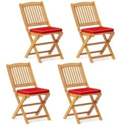 Tangkula Patio Folding Chair Set Of 4 Portable Acacia Wood Dining Chairs With High Back & Seat Cushions Beige/Navy/Red -Tangkula GUEST 1538db02 323c 4a56 ac62 aceb5906e938