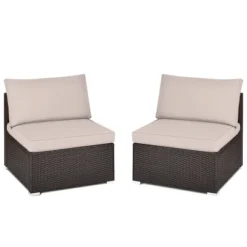 Tangkula 2PCS Patio Sectional Armless Sofas Outdoor Rattan Furniture Set W/ Cushions -Tangkula GUEST 15d48455 a087 4d37 9fa8 744b712bd3f4