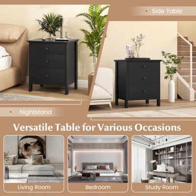 Tangkula 2-Piece 3Drawers Modern Nightstand Bedside Table Wooden End Table Black/White 7 Tangkula 2-Piece 3Drawers Modern Nightstand Bedside Table Wooden End Table Black/White - Image 7