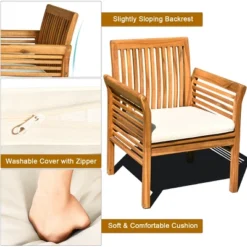 Tangkula 4-Piece Patio Acacia Wood Sofa Set Conversation Table Chairs With Beige Cushions -Tangkula GUEST 16156d57 193f 4307 9208 ad183d79f479