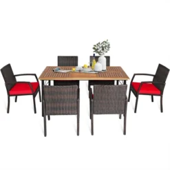 Tangkula 7- Piece Patio Dining Furniture Set Acacia Wood And Wicker Dining Table Armchairs Navy/Red/White/Turquoise -Tangkula GUEST 162432c6 63f6 43bc b841 cf1e5a16e404