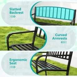 Tangkula 50 Inches Garden Bench W/ Slatted Backrest & Curved Armrests For Porch 16 Tangkula 50 Inches Garden Bench W/ Slatted Backrest & Curved Armrests For Porch -Tangkula GUEST 1681ddcb 6d93 4cf2 8e92 efe67151e985