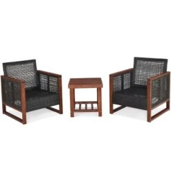 Tangkula 3PCS Patio Rattan Bistro Set Acacia Wood Frame Cushioned Sofa And Side Table -Tangkula GUEST 1691f798 380a 4652 a723 70949ca24cf7