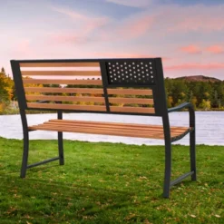 Tangkula 50” Outdoor Garden Bench 2-Person Metal Patio Chair With Flag Pattern Backrest & Rustic Wood Grain Finish 12 Tangkula 50” Outdoor Garden Bench 2-Person Metal Patio Chair With Flag Pattern Backrest & Rustic Wood Grain Finish -Tangkula GUEST 16df4a5c 6dad 4ff0 8896 e0685038fe59