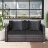 Tangkula 2-Piece Patio Wicker Corner Sofa Set Rattan Loveseat With Removable Cushions