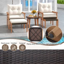 Tangkula 5 Pieces PE Rattan Patio Conversation Set Wicker Chairs With Square Coffee Table Ottomans & Soft Cushions -Tangkula GUEST 1709db03 6589 4aa1 9ebc d90c826c15cf