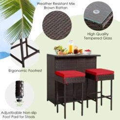 Tangkula 3PCS Patio Wicker Rattan Bar Set Table W/2 Cushioned Stools -Tangkula GUEST 173c6180 9218 4ea3 a0bd 8e14bfa99f09