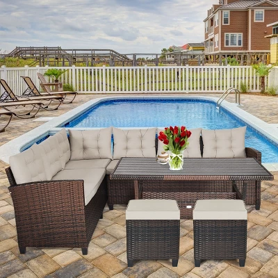 Tangkula 4PCS Rattan Ottoman Outdoor Patio Furniture Cushioned Footstool Footrest 2 Tangkula 4PCS Rattan Ottoman Outdoor Patio Furniture Cushioned Footstool Footrest - Image 2