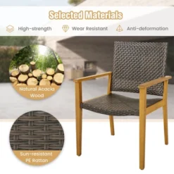 Tangkula 5 PCS Patio Dining Set Round Acacia Wood Table 4 Wicker Armchairs Outdoor Garden -Tangkula GUEST 174e9565 5463 4da6 835d da574757cabf