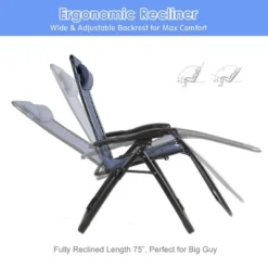 Tangkula Oversized Zero Gravity Lounge Chair Folding Recliner W/ Cup Holder & Pillow, Navy Blue -Tangkula GUEST 178de109 576c 454b a3dd 84a2923e3529