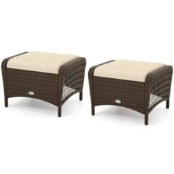 Tangkula 2 Pieces Outdoor Patio PE Wicker Ottomans W/ Removable Cushions Footstools -Tangkula GUEST 17a85799 1f5a 4589 a261 9d81db1537ab