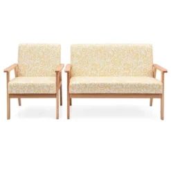 Tangkula 2 Piece Loveseat And Single Sofa Set Fabric Upholstered Couch & Accent Armchair White+Blue/Blue/Yellow Floral -Tangkula GUEST 18059de0 9f0f 4def 8513 6b452a928efa