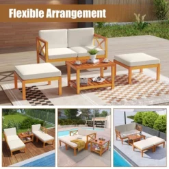Tangkula 5 Pieces Patio Lounge Chair Set W/Ottomans Acacia Wood Patio Conversation Set W/Cushions Coffee Table Modular Outdoor Lounge Sofa Set -Tangkula GUEST 180c5058 0585 4c29 a8c1 3754c486c65a