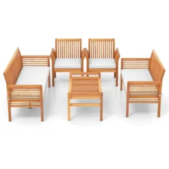 Tangkula 5 Pieces Acacia Wood Patio Conversation Set Outdoor Furniture Sofa Set With Removable Seat Cushions Sectional Sofa & Table Set -Tangkula GUEST 18517b2e 1b59 4251 aaf4 958470a0504f