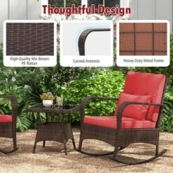 Tangkula 3 Piece Outdoor Rocking Set Rattan Rocker Chairs W/ Tempered Glass Coffee Table Red -Tangkula GUEST 1865dd55 1ee7 45c2 9b94 90bb3b40751f