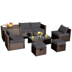 Tangkula 8PCS Patio Rattan PE Wicker Conversation Set All-Weather Furniture Set W/ Cushions -Tangkula GUEST 18918d31 14f7 4610 a435 f44192b8d52a