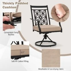 Tangkula Patio Metal Swivel Chairs Set Of 4 Fabric Bistro Chairs W/ Curved Armrests -Tangkula GUEST 18d1a881 66ae 4f0e 9ef0 beb0c1949eae