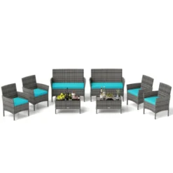 Tangkula Set Of 8 Patio Furniture Set W/Washable Cushions & Tempered Glass Coffee Table -Tangkula GUEST 18d38b6c a704 4530 a7a3 60f65ef90151