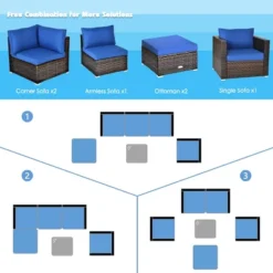 Tangkula 6PCS Rattan Patio Furniture Set Cushioned Sofa Chair Ottoman Turquoise/Red/Navy/Black/White -Tangkula GUEST 1913b310 cec6 4ec0 8140 30da2869e4f2