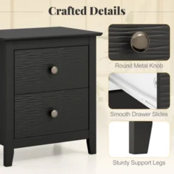 Tangkula 2PCS Modern Nightstand W/ Storage 2 Drawers & Support Legs For Bedroom Black -Tangkula GUEST 19654ec6 2b51 440f b598 6fb6ce0509bc 1