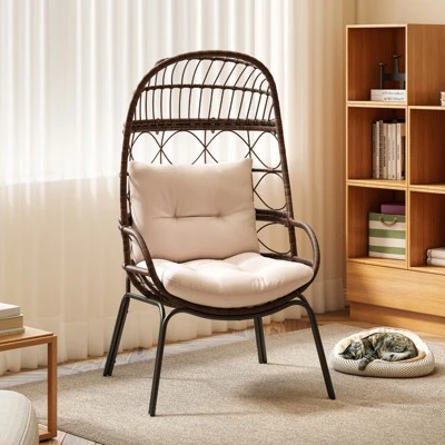 Tangkula PE Wicker Egg Chair Patio Cocoon Lounger W/ Comfortable Cushions & Metal Frame 2 Tangkula PE Wicker Egg Chair Patio Cocoon Lounger W/ Comfortable Cushions & Metal Frame - Image 2