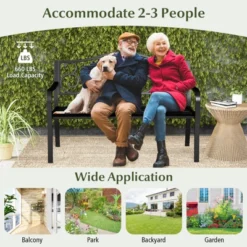 Tangkula 2-person Metal Bench W/ Floral Pattern Slanted Backrest Slatted Surface Black -Tangkula GUEST 1a6cfa2c 9a31 4095 a698 c7edd42be191