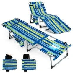 Tangkula 2 PCS Folding Chaise Lounge Chair Sunbathing Recliner W/ Removable Pillow Navy Blue -Tangkula GUEST 1a8a0926 4fa4 4eb1 992d 9745567177ba