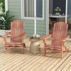 Tangkula Folding Adirondack Chair Set Of 2 W/ High Backrest & Wide Armrests Wooden