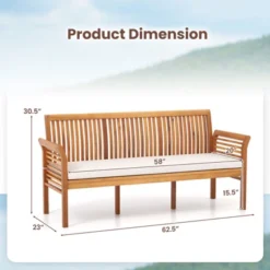Tangkula 3 Person Outdoor Bench, 62.5" Acacia Wood Patio Sofa With Curved Armrests And Removable Seat Cushion -Tangkula GUEST 1b5701eb e7b5 4b1f ae33 d56e279ccf12