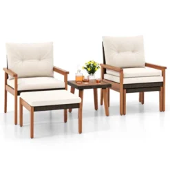 Tangkula 5 Pieces PE Rattan Patio Conversation Set Wicker Chairs With Square Coffee Table Ottomans & Soft Cushions -Tangkula GUEST 1bca2772 f14c 4aab 95df 2fa32009ba7a
