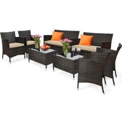 Tangkula 8PCS Patio Garden Rattan Furniture Set Coffee Table Cushioned Sofa Brown -Tangkula GUEST 1c573923 3848 41d9 b023 4577cb35204c