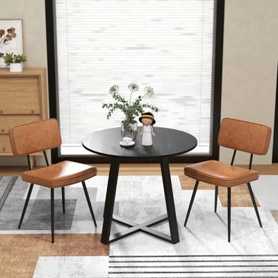 Tangkula Dining Chairs Set Of 4 W/ PU Leather Cover Filled Sponge Waterfall Seats 2 Tangkula Dining Chairs Set Of 4 W/ PU Leather Cover Filled Sponge Waterfall Seats - Image 2