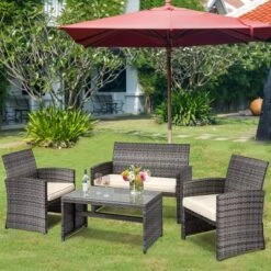 Tangkula 8PCS Patio Outdoor Rattan Furniture Set W/ Cushioned Chair Loveseat Table -Tangkula GUEST 1cf68df8 2492 4166 9f21 2456abc8bf54