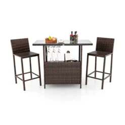 Tangkula 3PCS Wicker Bar Set Height Table 2 Stools W/3 Rows Stemware Racks Garden Patio -Tangkula GUEST 1d4f8cc2 6c36 49c7 8f02 a31ff1a77d8f