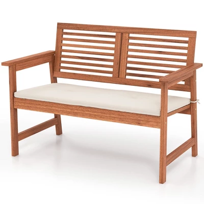Tangkula Outdoor Bench With Cushion 2-Person Patio Bench W/Slatted Back & Seat Garden Backyard Balcony 5 Tangkula Outdoor Bench With Cushion 2-Person Patio Bench W/Slatted Back & Seat Garden Backyard Balcony - Image 5