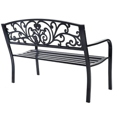Tangkula 50"Patio Bench Porch Chair Steel Frame Cast Iron Loveseat W/ Backrest For Park Garden 3 Tangkula 50"Patio Bench Porch Chair Steel Frame Cast Iron Loveseat W/ Backrest For Park Garden - Image 3