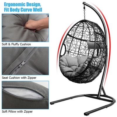 Tangkula Hanging Hammock Chair Egg Swing Chair W/ Seat Cushion Pillow Stand 2 Tangkula Hanging Hammock Chair Egg Swing Chair W/ Seat Cushion Pillow Stand - Image 2